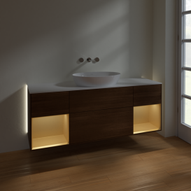 Тумба під раковину Villeroy & Boch Finion 160х50,1 см із підсвічуванням МДФ шпон волоського горіха/скло біле матове GD01HFGN