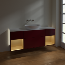 Тумба під раковину Villeroy & Boch Finion 160х50,1 см з підсвічуванням МДФ півонія матовий лак/скло біле матове GD01HFHB