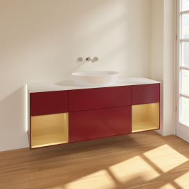 Тумба під раковину Villeroy & Boch Finion 160х50,1 см з підсвічуванням МДФ півонія матовий лак/скло біле матове GD01HFHB