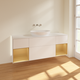 Тумба під раковину Villeroy & Boch Finion 160х50,1 см із підсвічуванням МДФ білий матовий лак/скло біле матове GD01HFMT