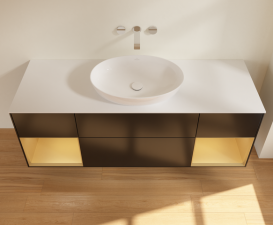 Тумба під раковину Villeroy & Boch Finion 160х50,1 см із підсвічуванням МДФ чорний матовий лак/скло біле матове GD01HFPD