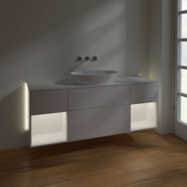 Тумба под раковину Villeroy & Boch Finion 160х50,1 см с подсветкой МДФ глянцевый белый лак/стекло белое матовое GD01MTGF