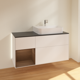 Тумба под раковину Villeroy & Boch Finion 120х50,1 см с подсветкой МДФ белый матовый лак/стекло черное матовое G142GNMT