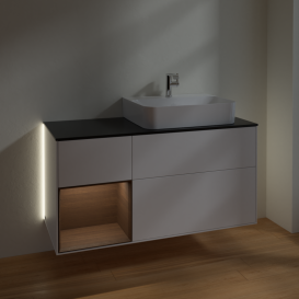 Тумба под раковину Villeroy & Boch Finion 120х50,1 см с подсветкой МДФ белый матовый лак/стекло черное матовое G142GNMT