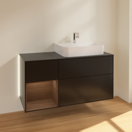 Тумба под раковину Villeroy & Boch Finion 120х50,1 см с подсветкой МДФ черный матовый лак/стекло черное матовое G142GNPD