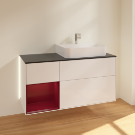 Тумба под раковину Villeroy & Boch Finion 120х50,1 см с подсветкой МДФ глянцевый белый лак/стекло черное матовое G142HBGF