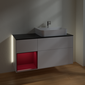 Тумба под раковину Villeroy & Boch Finion 120х50,1 см с подсветкой МДФ глянцевый белый лак/стекло черное матовое G142HBGF