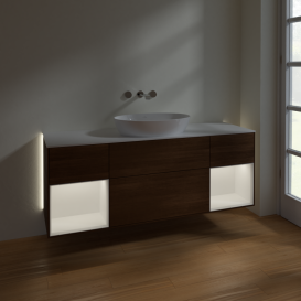 Тумба под раковину Villeroy & Boch Finion 160х50,1 см с подсветкой МДФ шпон грецкого ореха/стекло белое матовое GD01MTGN