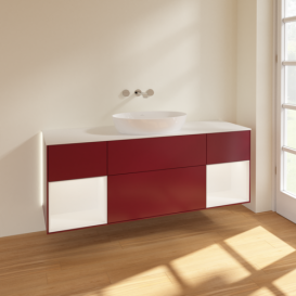 Тумба под раковину Villeroy & Boch Finion 160х50,1 см с подсветкой МДФ пион матовый лак/стекло белое матовое GD01MTHB