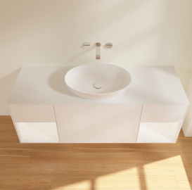 Тумба под раковину Villeroy & Boch Finion 160х50,1 см с подсветкой МДФ белый матовый лак/стекло белое матовое GD01MTMT