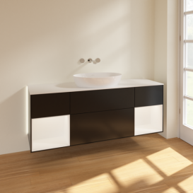 Тумба под раковину Villeroy & Boch Finion 160х50,1 см с подсветкой МДФ черный матовый лак/стекло белое матовое GD01MTPD