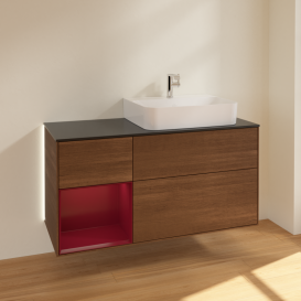 Тумба под раковину Villeroy & Boch Finion 120х50,1 см с подсветкой МДФ шпон грецкого ореха/стекло черное матовое G142HBGN