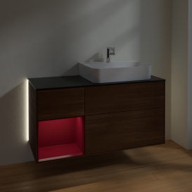 Тумба под раковину Villeroy & Boch Finion 120х50,1 см с подсветкой МДФ шпон грецкого ореха/стекло черное матовое G142HBGN