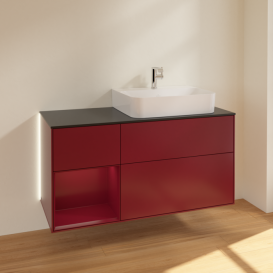 Тумба под раковину Villeroy & Boch Finion 120х50,1 см с подсветкой МДФ пион матовый лак/стекло черное матовое G142HBHB