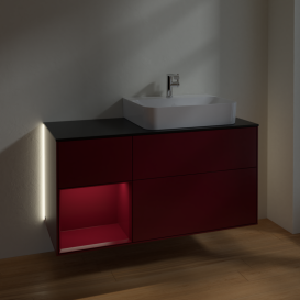 Тумба под раковину Villeroy & Boch Finion 120х50,1 см с подсветкой МДФ пион матовый лак/стекло черное матовое G142HBHB