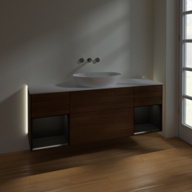 Тумба под раковину Villeroy & Boch Finion 160х50,1 см с подсветкой МДФ шпон грецкого ореха/стекло белое матовое GD01PDGN