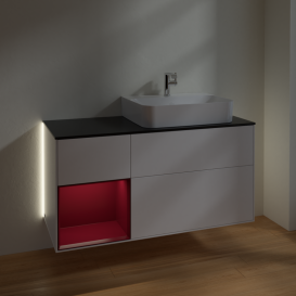 Тумба под раковину Villeroy & Boch Finion 120х50,1 см с подсветкой МДФ белый матовый лак/стекло черное матовое G142HBMT