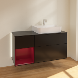 Тумба под раковину Villeroy & Boch Finion 120х50,1 см с подсветкой МДФ черный матовый лак/стекло черное матовое G142HBPD