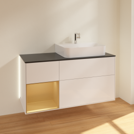 Тумба под раковину Villeroy & Boch Finion 120х50,1 см с подсветкой МДФ глянцевый белый лак/стекло черное матовое G142HFGF