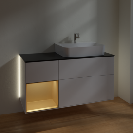 Тумба под раковину Villeroy & Boch Finion 120х50,1 см с подсветкой МДФ глянцевый белый лак/стекло черное матовое G142HFGF