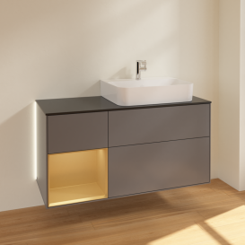 Тумба под раковину Villeroy & Boch Finion 120х50,1 см с подсветкой МДФ антрацит матовый лак/стекло черное матовое G142HFGK