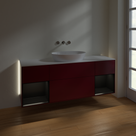 Тумба под раковину Villeroy & Boch Finion 160х50,1 см с подсветкой МДФ пион матовый лак/стекло белое матовое GD01PDHB