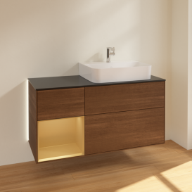 Тумба под раковину Villeroy & Boch Finion 120х50 ,1 см с подсветкой МДФ шпон грецкого ореха/стекло черное матовое G142HFGN