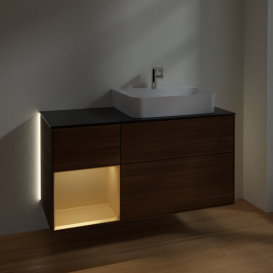 Тумба под раковину Villeroy & Boch Finion 120х50 ,1 см с подсветкой МДФ шпон грецкого ореха/стекло черное матовое G142HFGN