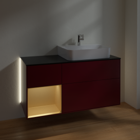 Тумба під раковину Villeroy & Boch Finion 120х50,1 см із підсвічуванням МДФ півонія матовий лак/скло чорне матове G142HFHB