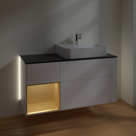 Тумба под раковину Villeroy & Boch Finion 120х50,1 см с подсветкой МДФ белый матовый лак/стекло черное матовое G142HFMT