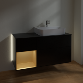 Тумба под раковину Villeroy & Boch Finion 120х50,1 см с подсветкой МДФ черный матовый лак/стекло черное матовое G142HFPD