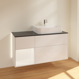 Тумба под раковину Villeroy & Boch Finion 120х50,1 см с подсветкой МДФ глянцевый белый лак/стекло черное матовое G142MTGF