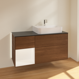 Тумба под раковину Villeroy & Boch Finion 120х50 ,1 см с подсветкой МДФ шпон грецкого ореха/стекло черное матовое G142MTGN