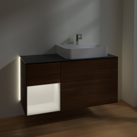 Тумба под раковину Villeroy & Boch Finion 120х50 ,1 см с подсветкой МДФ шпон грецкого ореха/стекло черное матовое G142MTGN