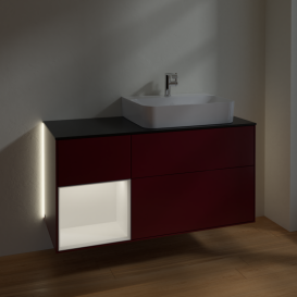 Тумба под раковину Villeroy & Boch Finion 120х50,1 см с подсветкой МДФ пион матовый лак/стекло черное матовое G142MTHB