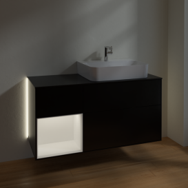 Тумба под раковину Villeroy & Boch Finion 120х50,1 см с подсветкой МДФ черный матовый лак/стекло черное матовое G142MTPD