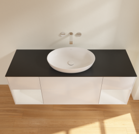 Тумба под раковину Villeroy & Boch Finion 160х50,1 см с подсветкой МДФ глянцевый белый лак/стекло черное матовое GD02GFGF