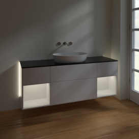 Тумба под раковину Villeroy & Boch Finion 160х50,1 см с подсветкой МДФ глянцевый белый лак/стекло черное матовое GD02GFGF