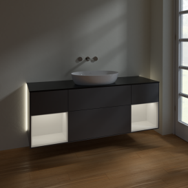 Тумба под раковину Villeroy & Boch Finion 160х50,1 см с подсветкой МДФ антрацит матовый лак/стекло черное матовое GD02GFGK