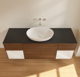 Тумба під раковину Villeroy & Boch Finion 160х50,1 см із підсвічуванням МДФ шпон волоського горіха/скло чорне матове GD02GFGN