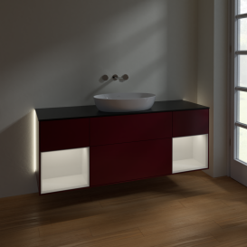 Тумба под раковину Villeroy & Boch Finion 160х50,1 см с подсветкой МДФ пион матовый лак/стекло черное матовое GD02GFHB