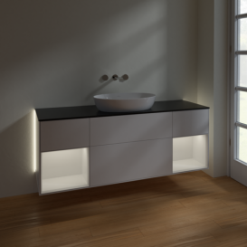 Тумба под раковину Villeroy & Boch Finion 160х50,1 см с подсветкой МДФ белый матовый лак/стекло черное матовое GD02GFMT