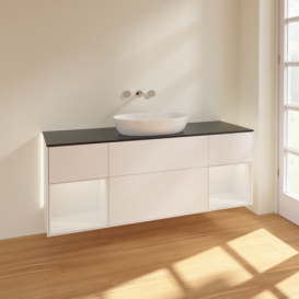 Тумба под раковину Villeroy & Boch Finion 160х50,1 см с подсветкой МДФ белый матовый лак/стекло черное матовое GD02GFMT