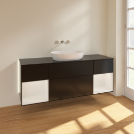 Тумба под раковину Villeroy & Boch Finion 160х50,1 см с подсветкой МДФ черный матовый лак/стекло черное матовое GD02GFPD