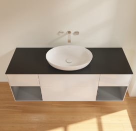 Тумба под раковину Villeroy & Boch Finion 160х50,1 см с подсветкой МДФ глянцевый белый лак/стекло черное матовое GD02GKGF