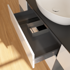 Тумба под раковину Villeroy & Boch Finion 160х50,1 см с подсветкой МДФ глянцевый белый лак/стекло черное матовое GD02GKGF