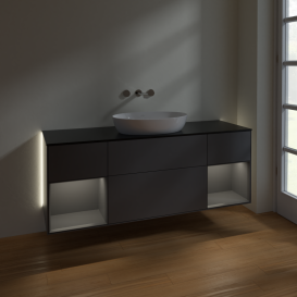 Тумба под раковину Villeroy & Boch Finion 160х50,1 см с подсветкой МДФ антрацит матовый лак/стекло черное матовое GD02GKGK