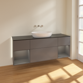 Тумба под раковину Villeroy & Boch Finion 160х50,1 см с подсветкой МДФ антрацит матовый лак/стекло черное матовое GD02GKGK