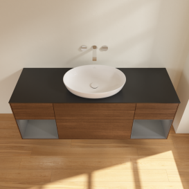 Тумба под раковину Villeroy & Boch Finion 160х50,1 см с подсветкой МДФ шпон грецкого ореха/стекло черное матовое GD02GKGN