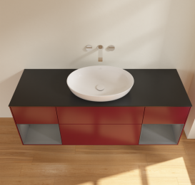 Тумба под раковину Villeroy & Boch Finion 160х50,1 см с подсветкой МДФ пион матовый лак/стекло черное матовое GD02GKHB